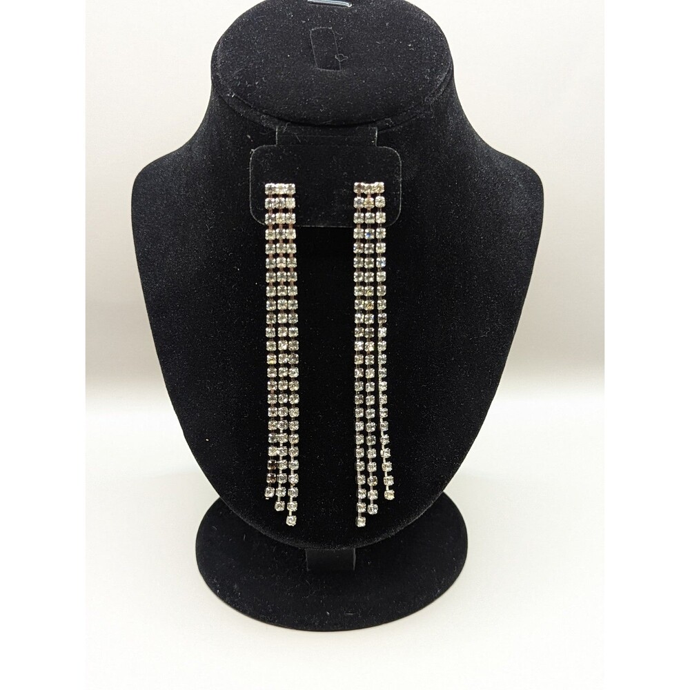 Long Tassel Rhinestone Earrings